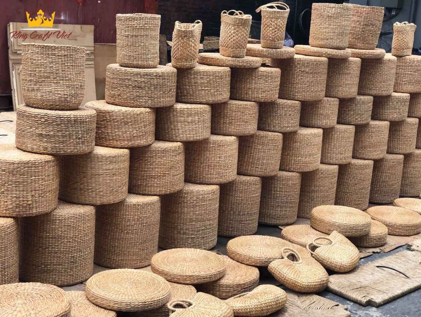 Closeup image of handmade water hyacinth pouf