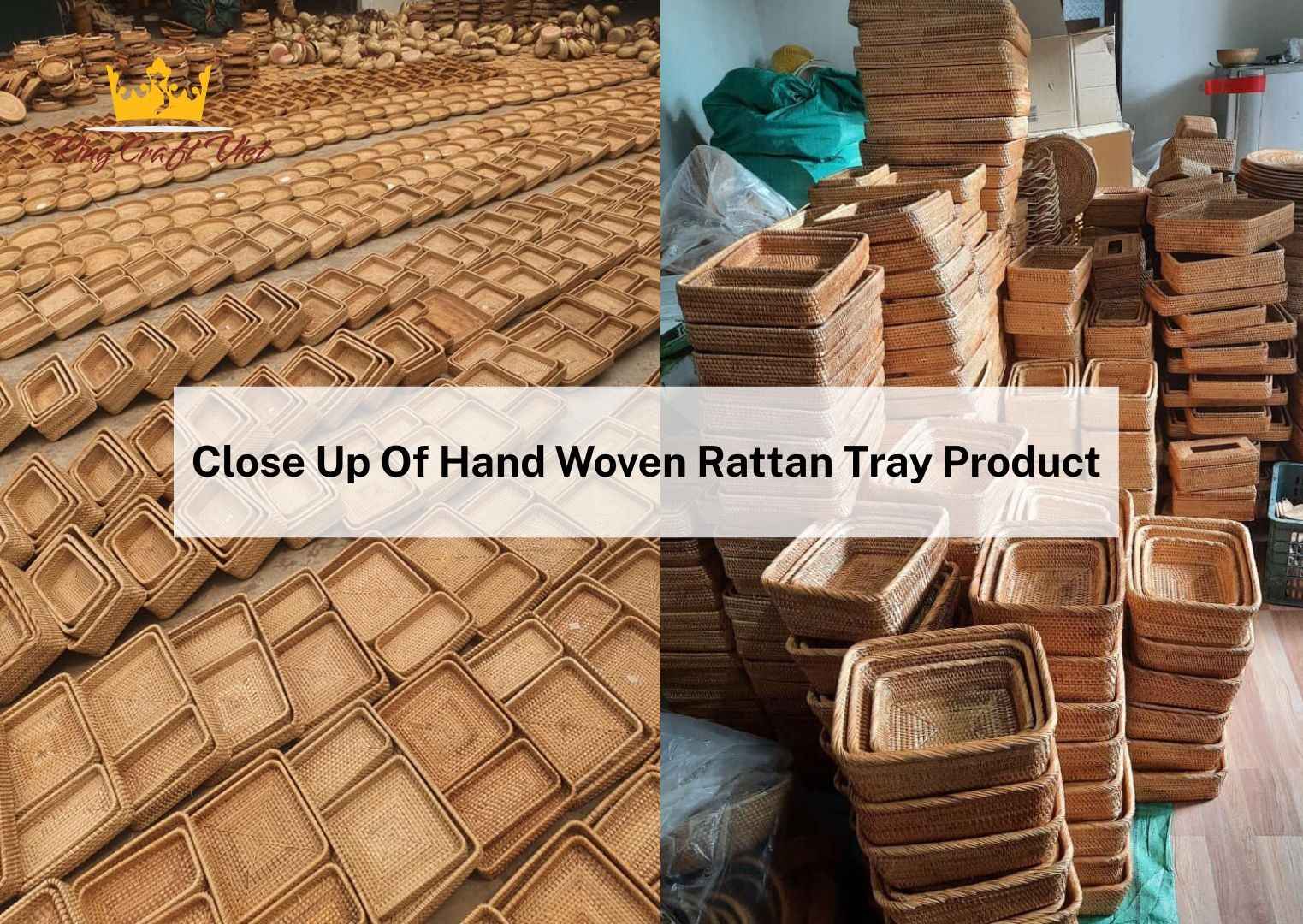 Close-up of hand-woven rattan tray product