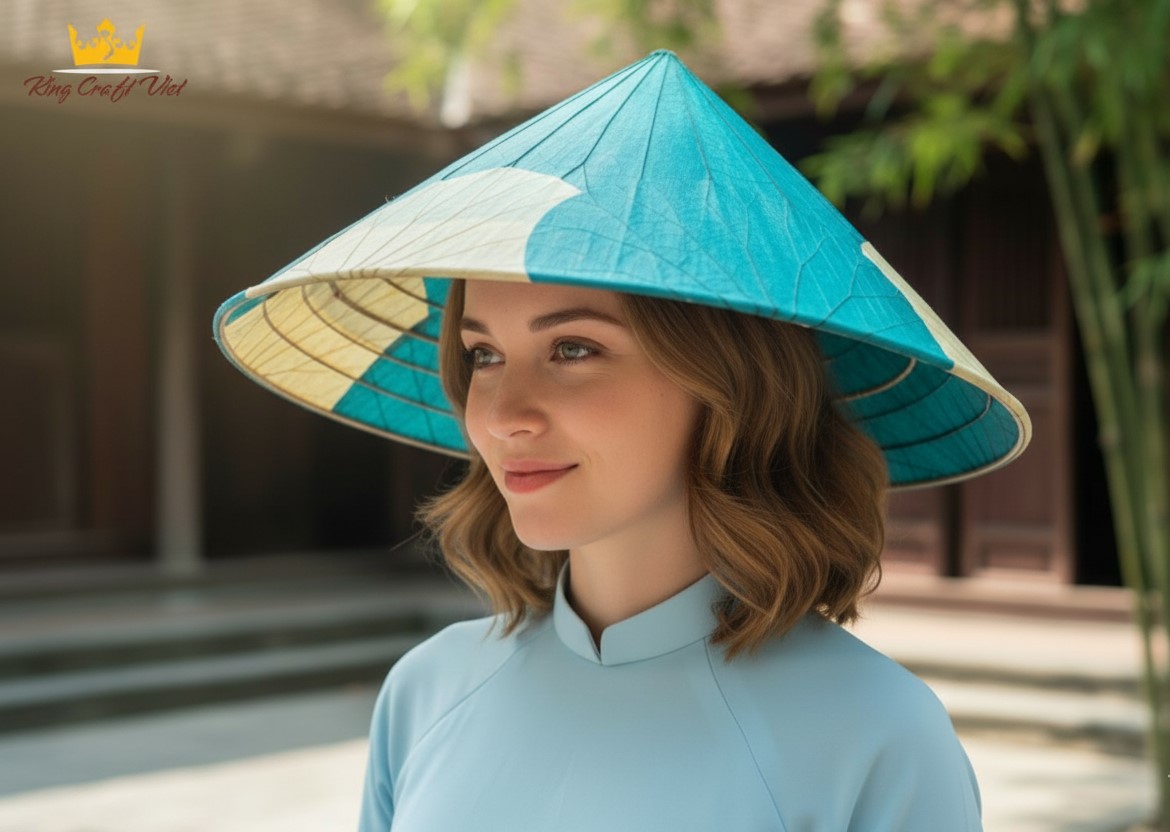 Foreign visitors wearing traditional Bamboo Leaf Hat Handmade