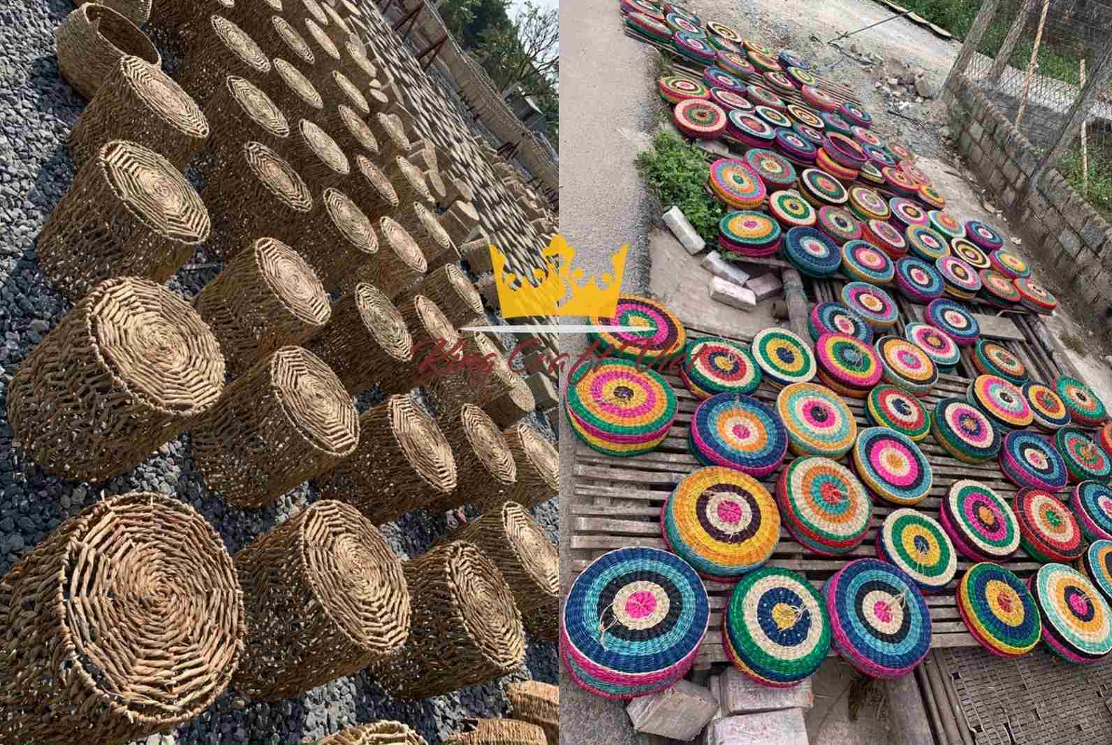 Handwoven seagrass products drying outdoors