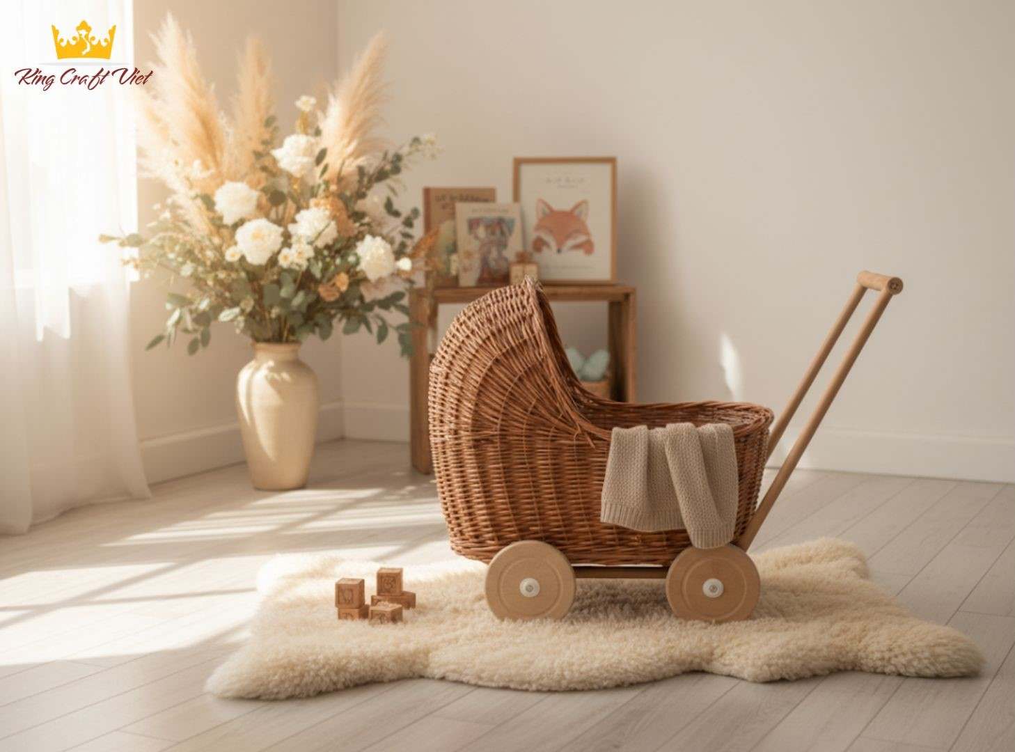 Rattan stroller as photo prop