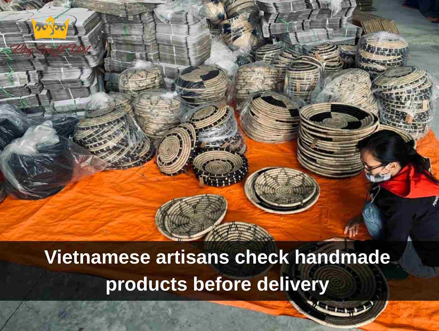 Vietnamese artisans check handmade products before delivery