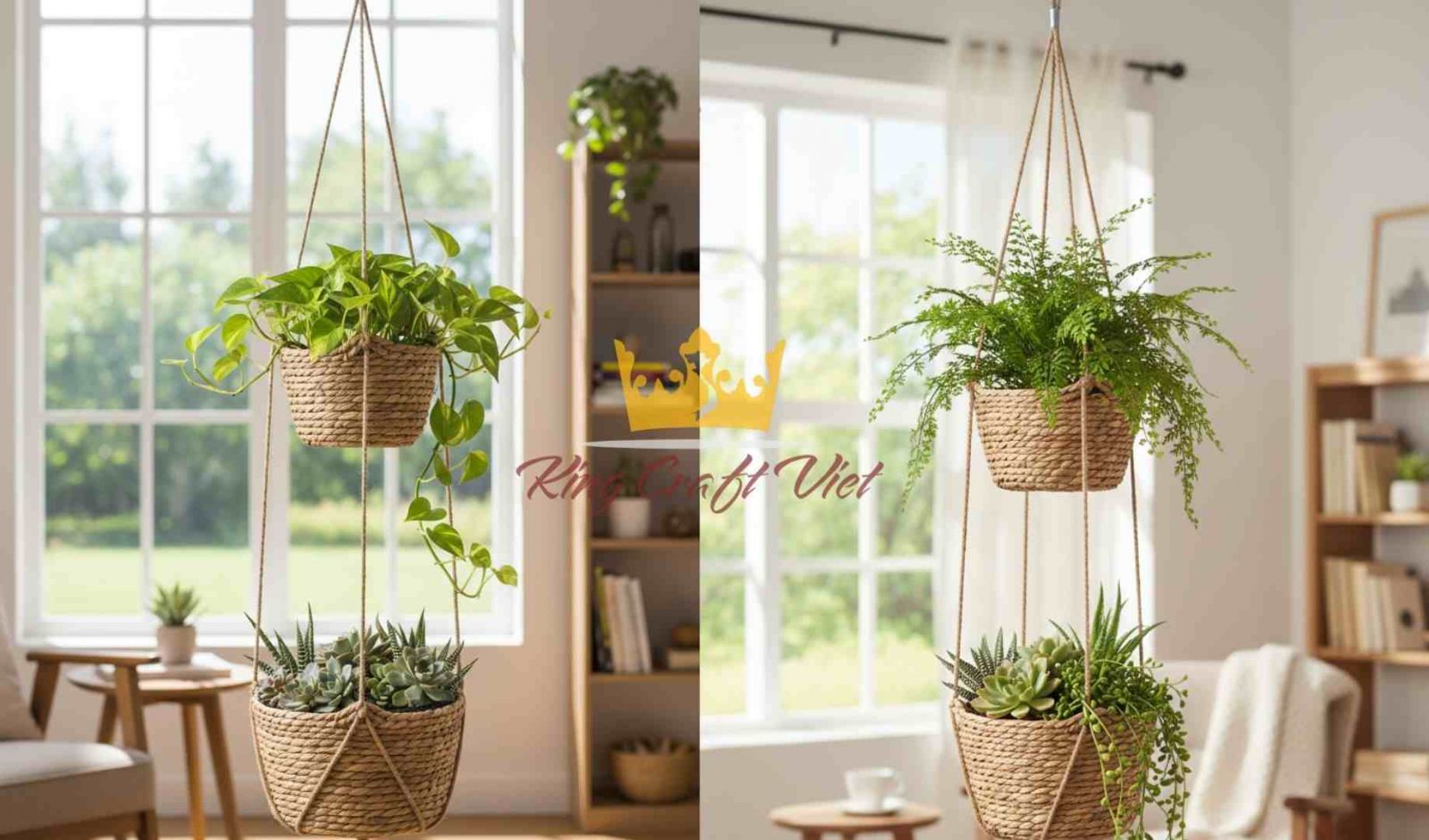 Water hyacinth hanging basket used as indoor plant holder