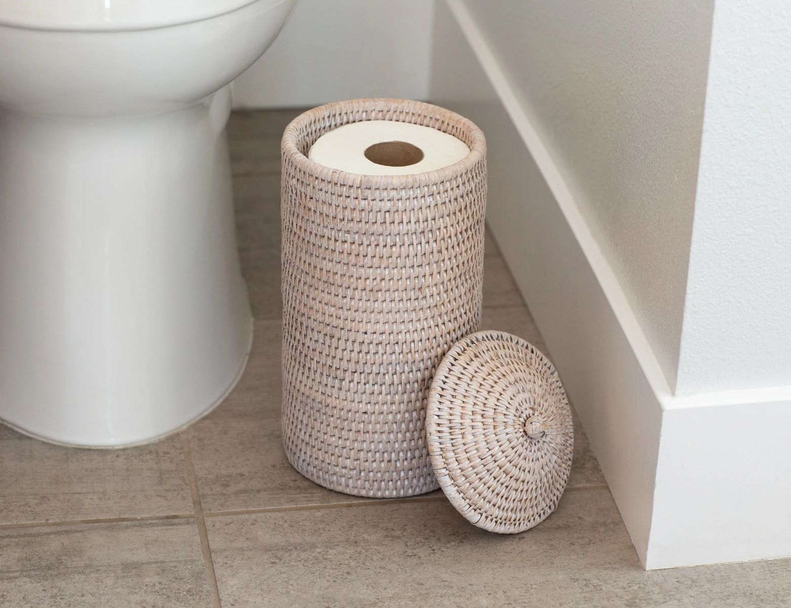 RATTAN DOUBLE TOILET ROLL BASKET 