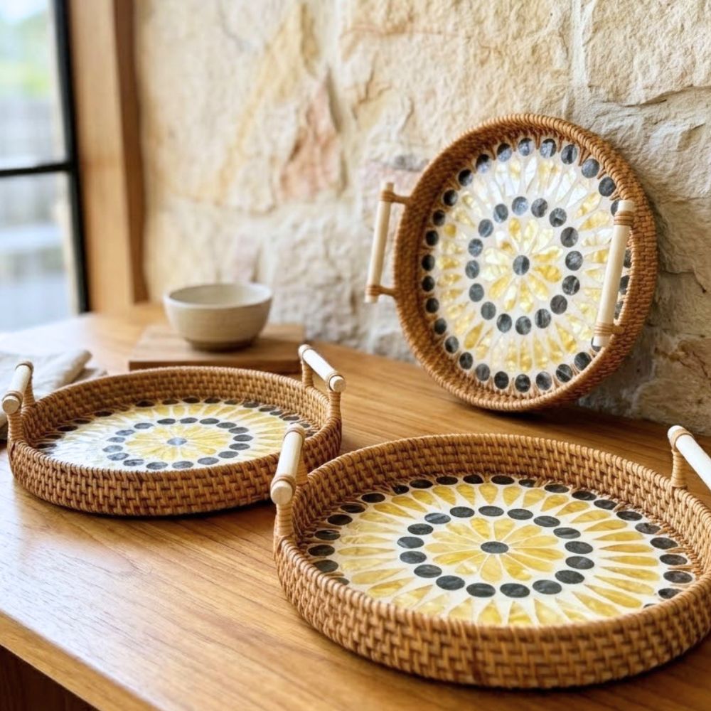 Rattan with mother of pearl tray