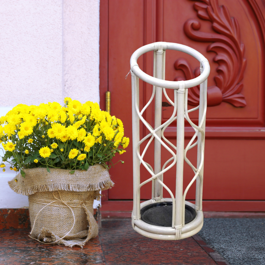 Rattan White Umbrella Stand Hodder