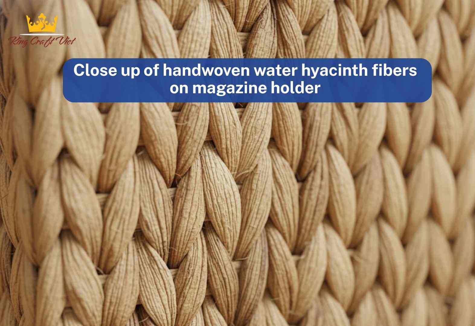 Close up of handwoven water hyacinth fibers on magazine holder