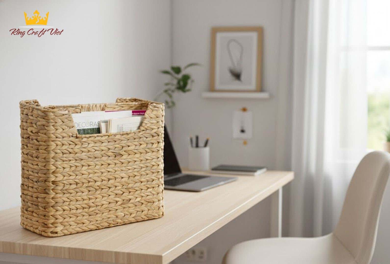 Eco friendly water hyacinth magazine holder for home office organization