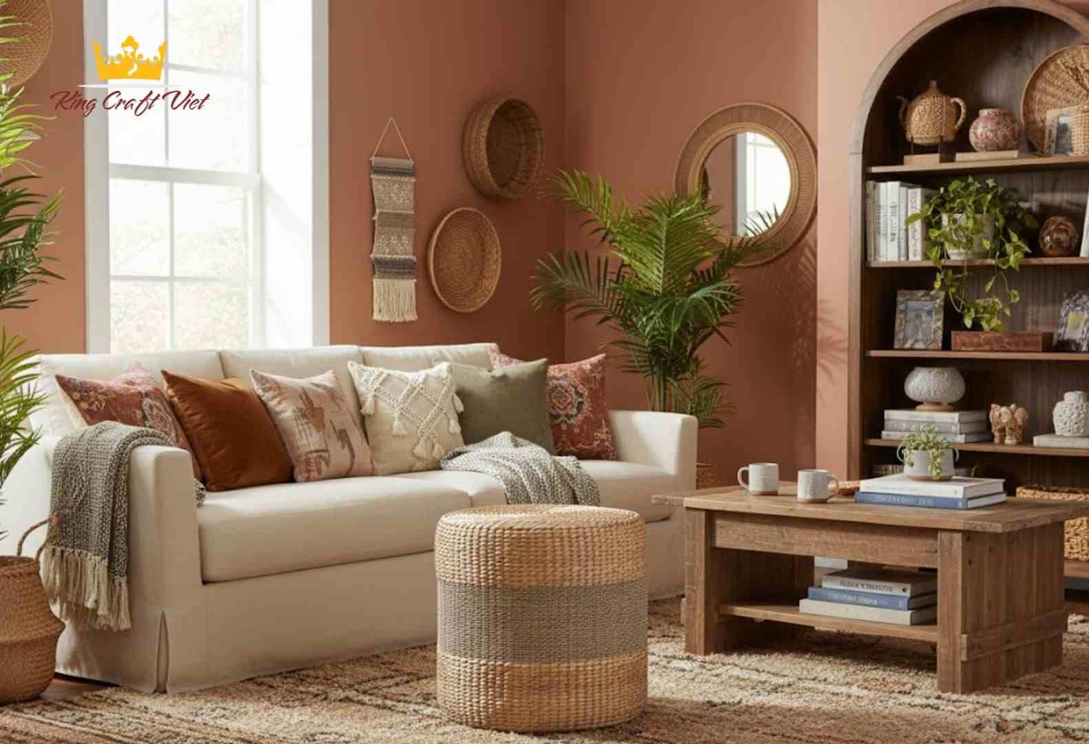 Handcrafted cushion made by Vietnamese artisans for natural home decor