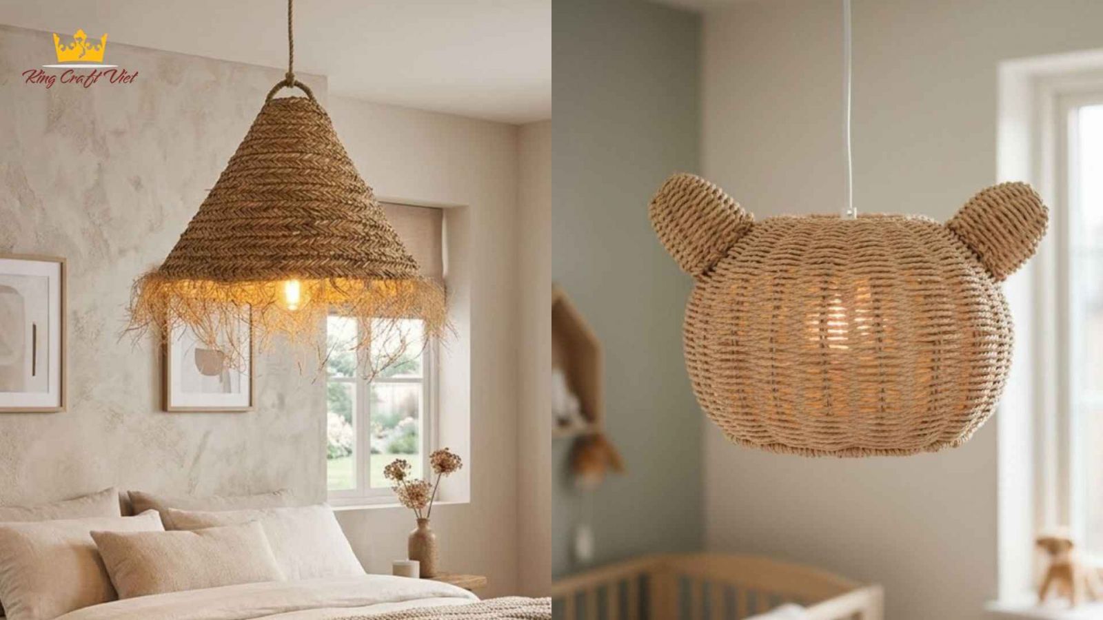 Handcrafted rattan lampshade in a natural interior
