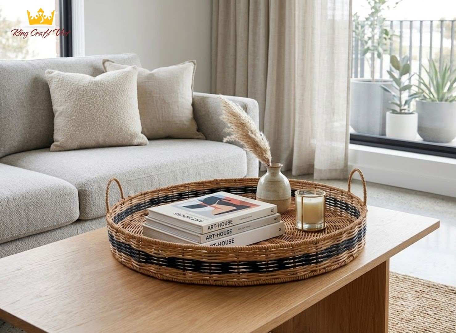 Handcrafted seagrass tray for modern home decoration