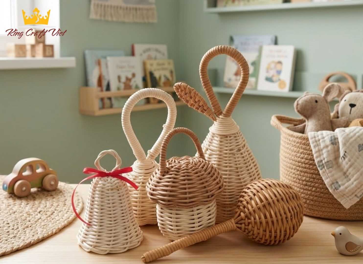 Handmade rattan baby toys and woven rattles
