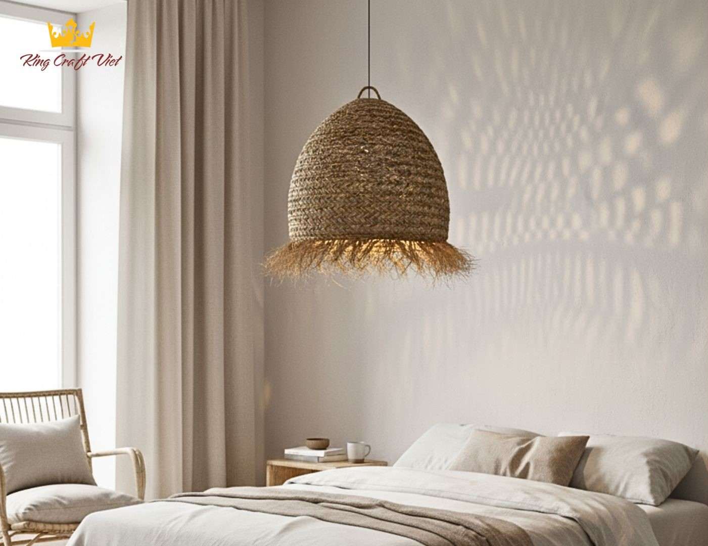 Seagrass lampshade brings beauty to the bedroom