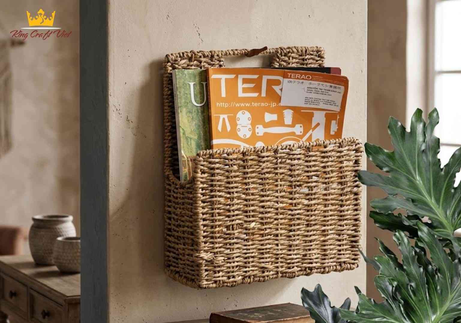 Seagrass magazine basket for boho home decor