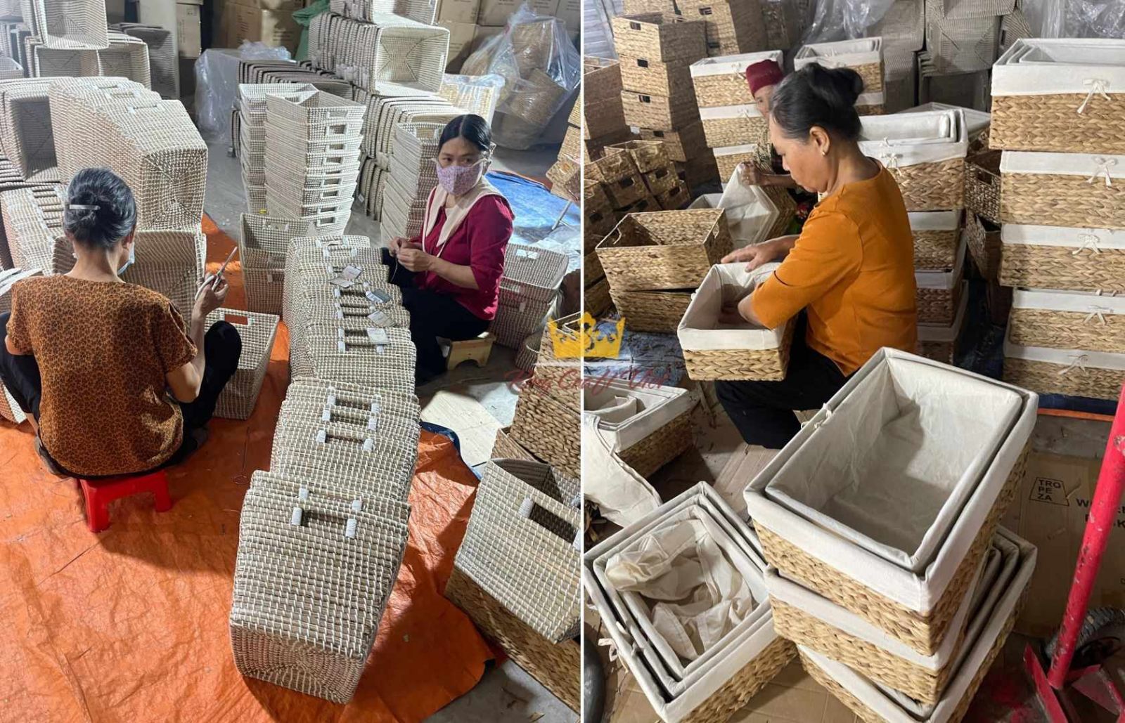 Skilled Vietnamese artisans weaving handmade baskets
