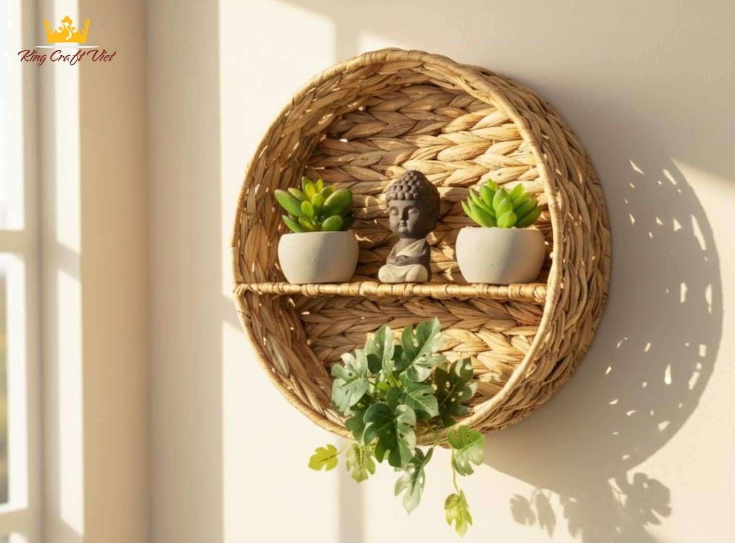 Sustainable handwoven wall shelf for modern boho interior design