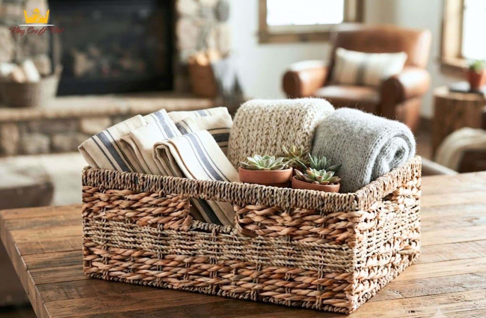 The basket is made of seagrass.