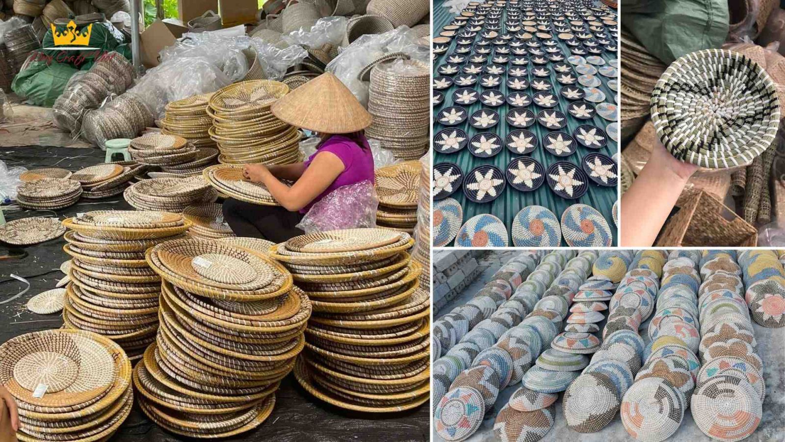 Vietnamese artisans making handmade seagrass home decor