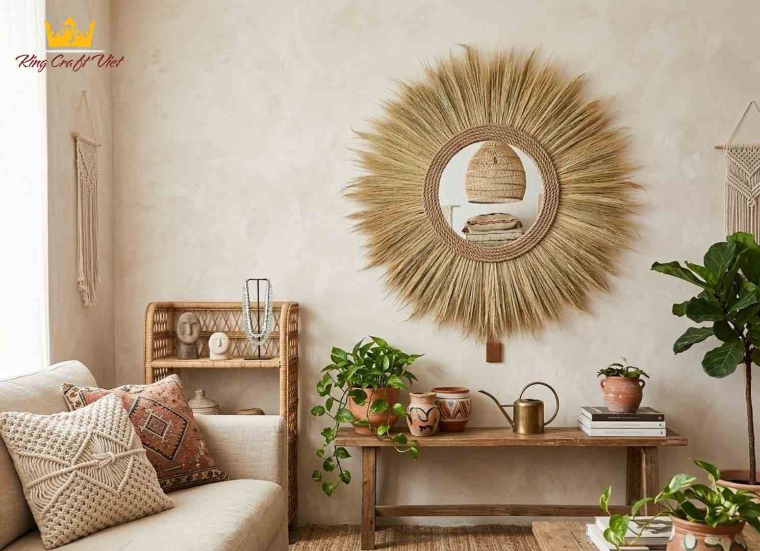 Vietnamese handicraft mirror made from natural seagrass