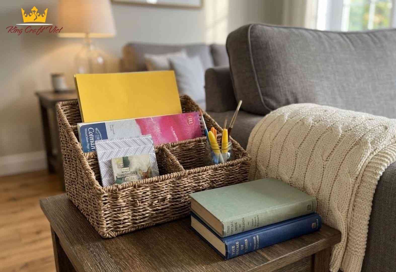 Woven magazine basket for living room storage